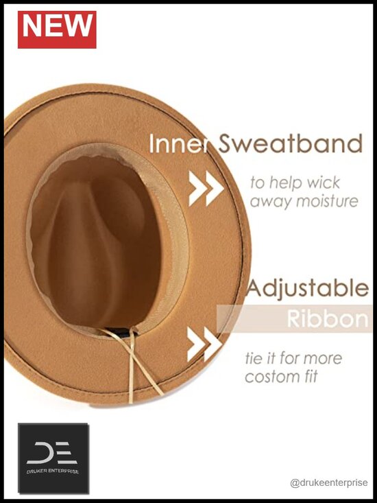 Classic Fedora Wide Brim Hat with Belt Buckle – Adjustable, Lightweight main image 5